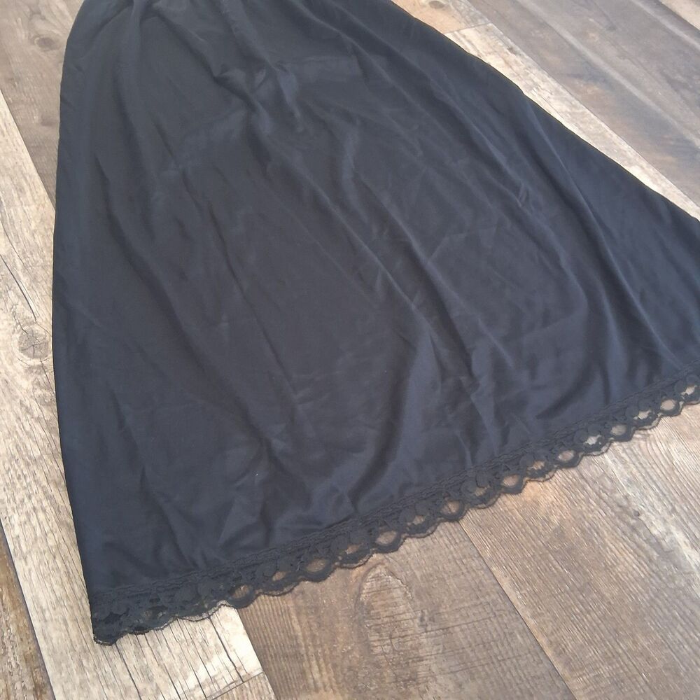 VNTG Deena USA Made Black Satin Lace Trim Half Slip Skirt L Fairy Grunge Boudoir - Picture 10 of 12